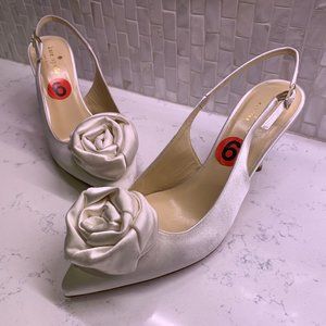 Kate Spade Cream Satin Rose Slingback